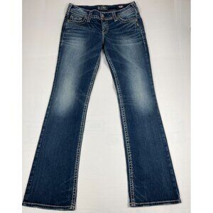 Silver Jeans Co Womens W31 L33 Suki Mid Slim Boot Mid Wash Fluid Denim Blue